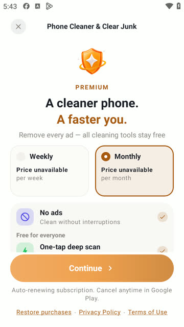 Paywall showing plans and only no-ads benefit
