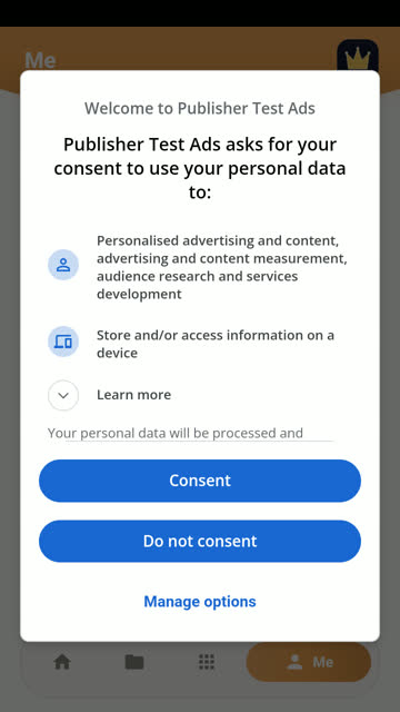 Consent form opened from settings
