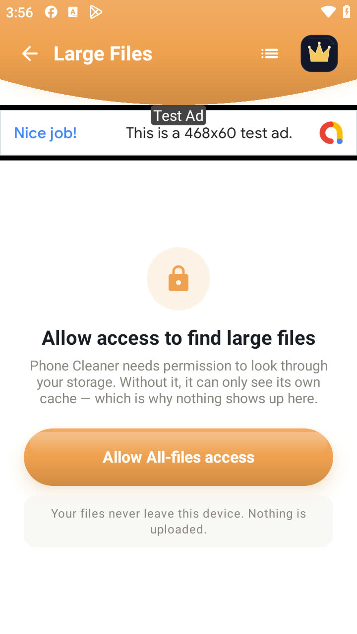 Large files permission screen