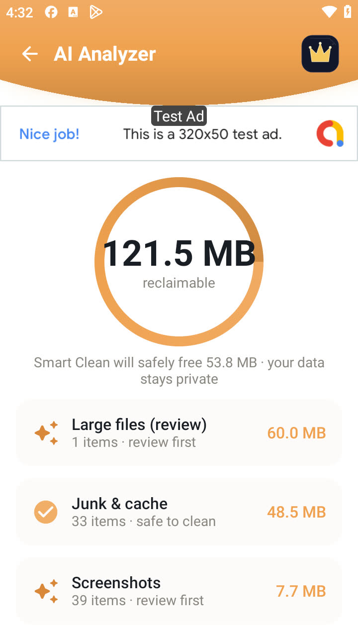 AI Analyzer showing reclaimable space