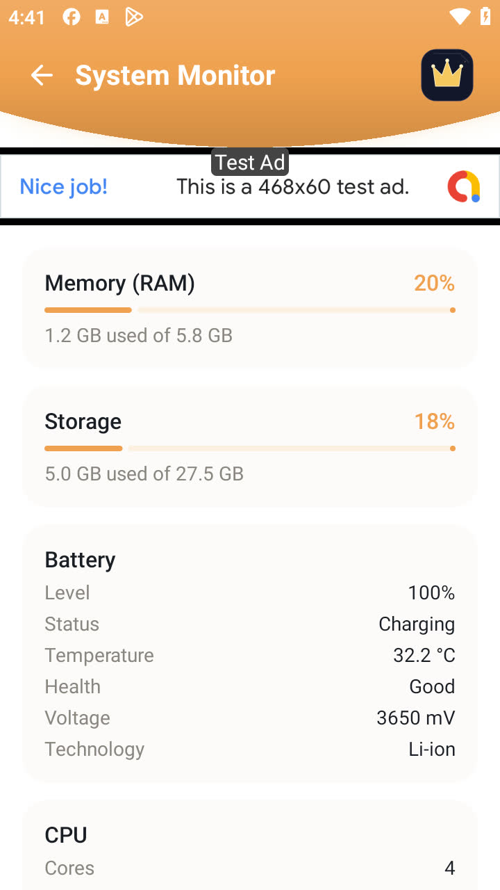 System Monitor: RAM 1.2 of 5.8 GB, storage 5.0 of 27.5 GB